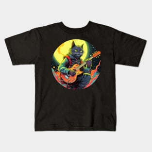 Cat Playing Guitar Funny Cat With Guitar Cute Cat Guitar Kids T-Shirt